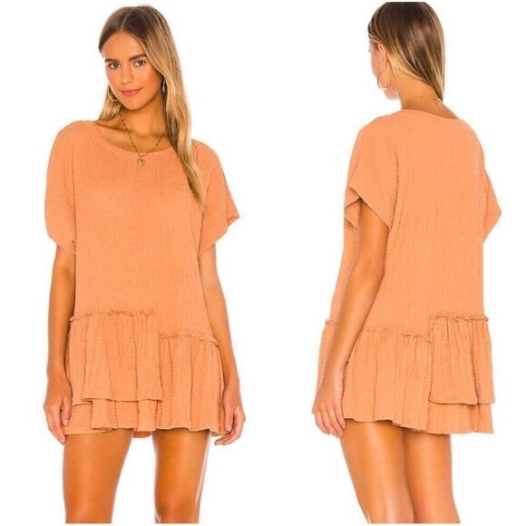 NWT Free People Beach Marni Tunic Dress Lovely Leo Small Ruffle Hem Boho Mini - Picture 1 of 10